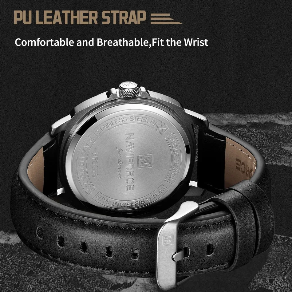 NAVIFORCE  High Quality PU Band Calendar Male Wristwatch Brand Men Quartz Watch Auto Date Display Waterproof Clocks Reloj Hombre view 6