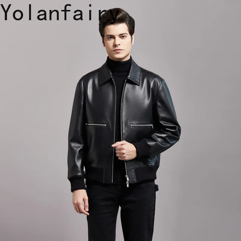 YOLANFAIRY Genuine Leather Sheepskin Mens Jacket Spring Autumn New in Jackets Casual Coats Turn-down Collar Chamarras De Piel