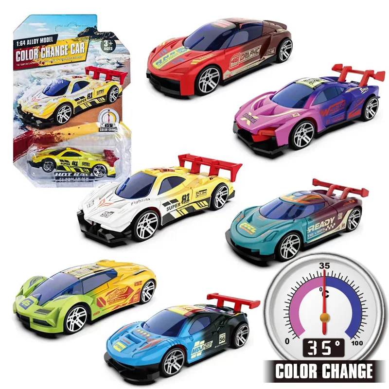 Modelo de coche de aleación 1:64, coche de carreras que cambia de color sensible a la temperatura, resistente a choques, coche de pista, juguete de modelo de coche para niño