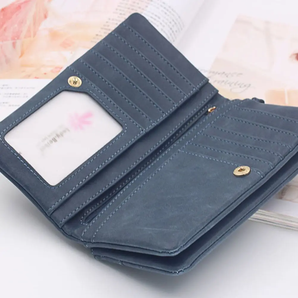 Long Women Wallet Premium PU Material Lightweight Zippered Storage Wallet with Many Card Slots for Lady Daily Carry Blue