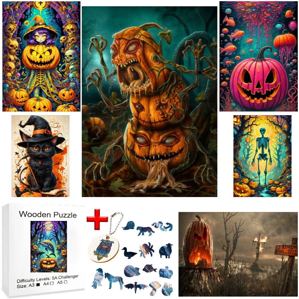 Games Puzzles 3d Wood Puzzle Adults  Halloween fear ghost  Witch for Kids Assembly Model Kit Montessori Entertainment Christmas