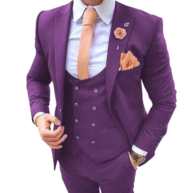 2024 abiti eleganti formali viola per uomo smoking da sposo Prom blazer Slim Fit Hombre Set 3 pezzi personalizzato di alta qualità Costume Homme