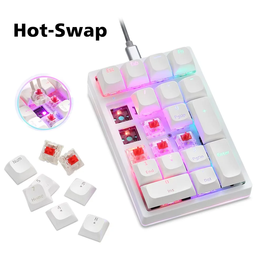 Motospeed K24 Mechanical Numeric Keypad 21KeyS White Hot-Swap Wired Keyboard Computer Keypad Macro Drive For PC Desktop Laptop