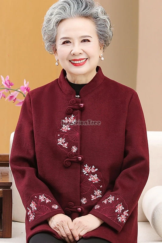 

2025chinese improved national style embroidery stand collar long sleeve tang suit blouse women loose retro cheongsam button coat