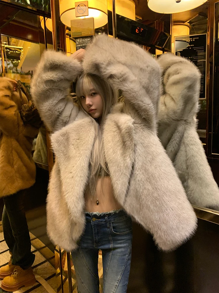 Mauroicardi Winter Thick Warm Hairy Shaggy Soft Faux Fox Fur Coat Women Loose Casual Korean Fashion Fluffy Jacket Cardigan 2024