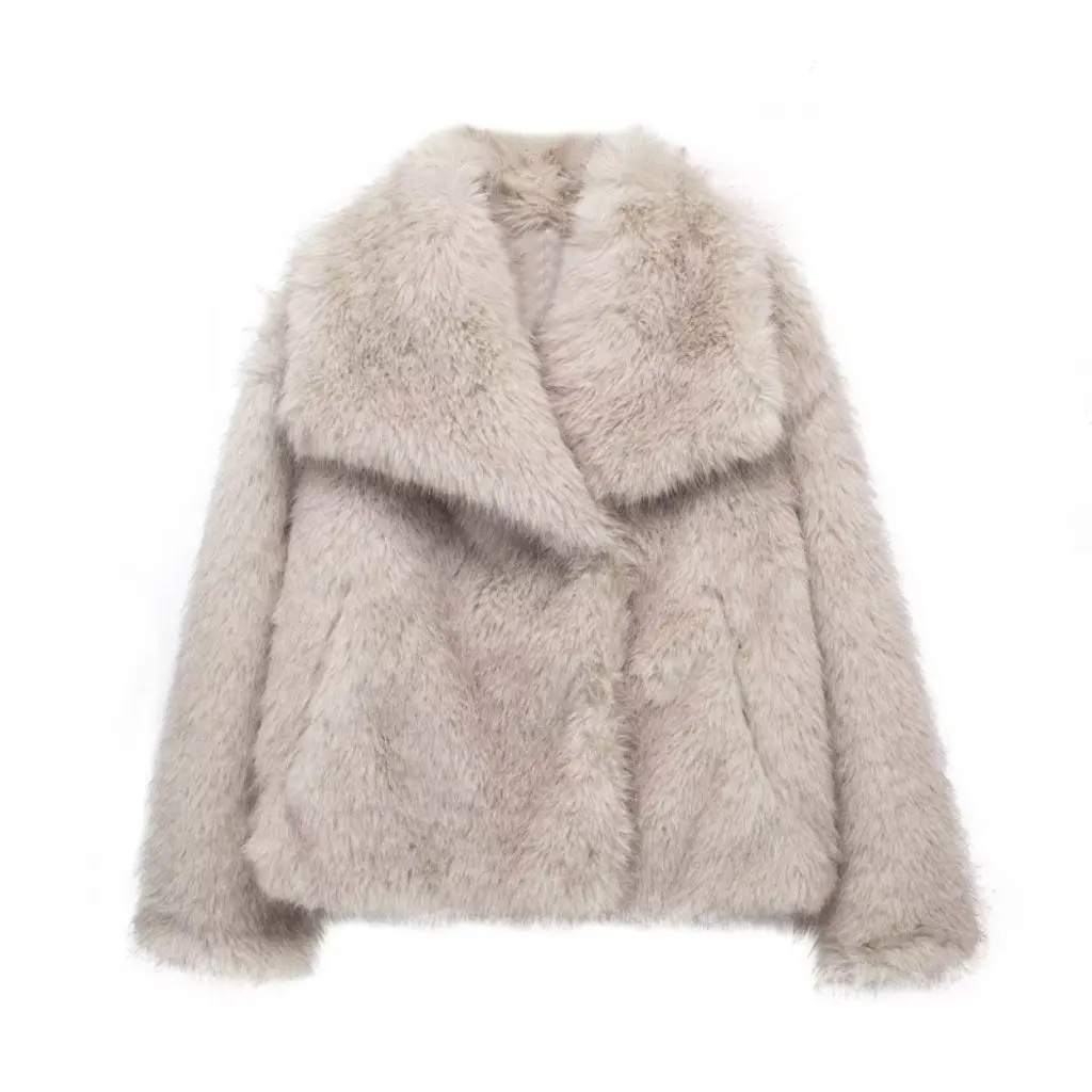 

Elegant Large Lapel Imitation Fur Coat for Women Fashionable Warm Long Sleeve Socialite Style Outerwear
