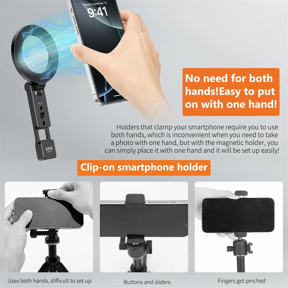 VRIG Magnetischer Telefonhalter Ständer MagSafe Cold Shoe Stativhalterung mit 1/4 Schraube für iPhone Android Phone Desktop Live Streaming Vlog