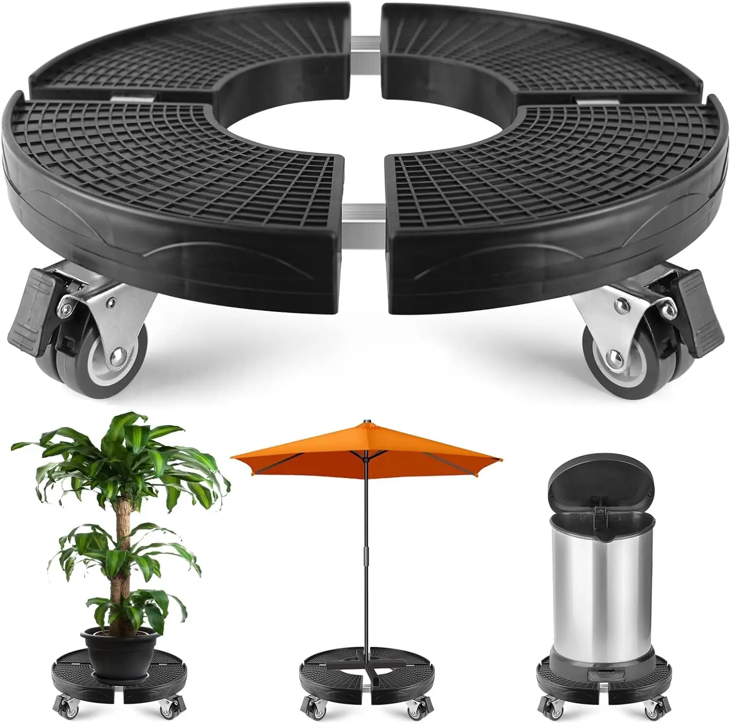 Heavy Duty Adjustable 14-19 Inch Plant Stand Garden Round Rolling Plant Caddy with Lockable Caster Wheels