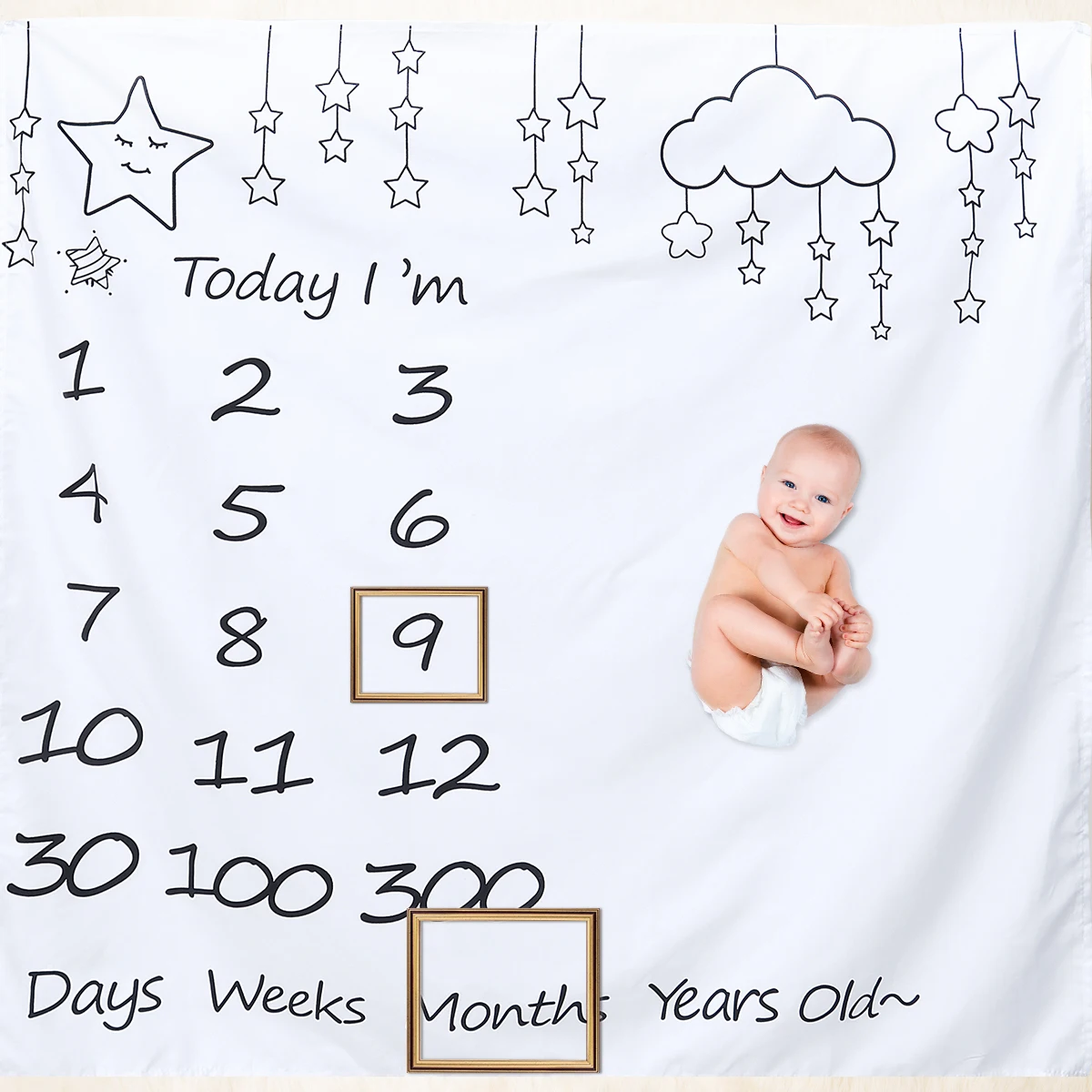 Photography Backdrop Stars Cloud Pattern Seamless Wrinkle Free Durable Premium Fabric Birthday Party