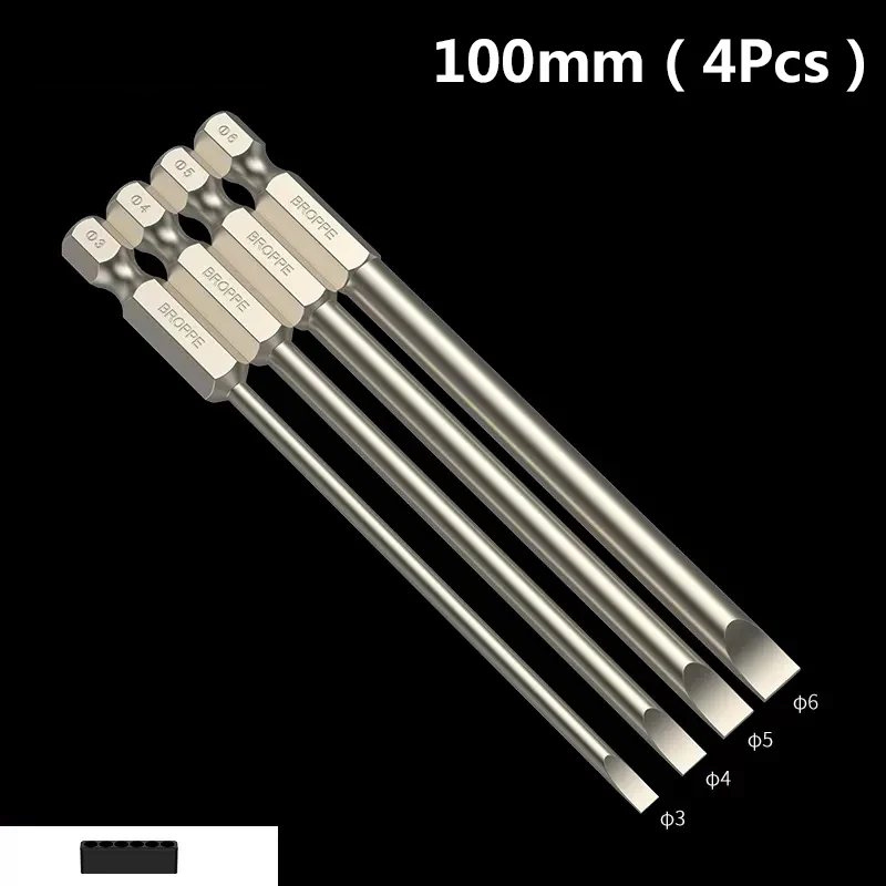 4/6PCS Flat Head Screwdriver Bit Set Magnetic Tip Slotted Screwdriver Electric Driver Tool S2 Steel 1/4 Inch Shank Quick Change
