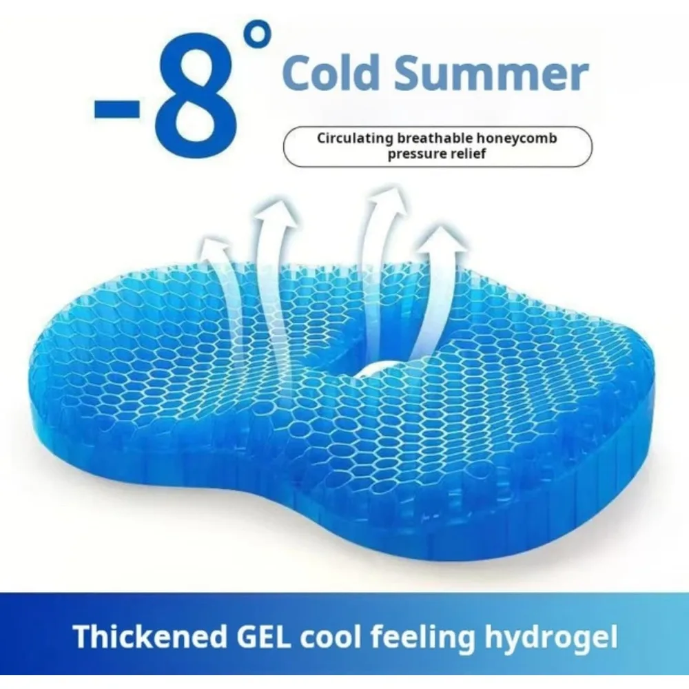 Gel Seat Cushion for Long Sitting, 100% Gel Pad, Reduce Stress, Blue Ice Silk Cover