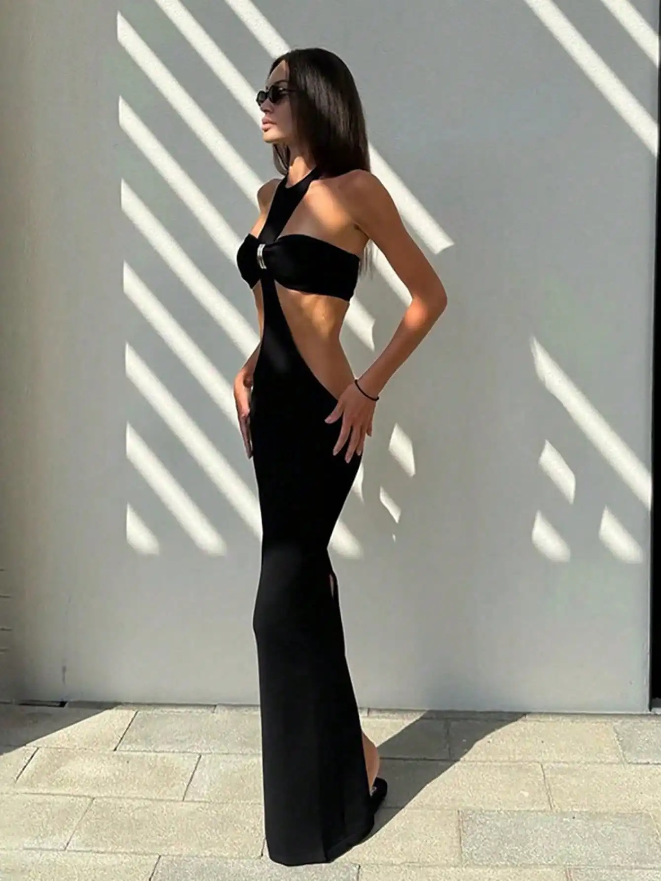 

Summer New Bandeau Halter Neck Slit Dress - Sexy Tie-Back & High Leg Slit Maxi
