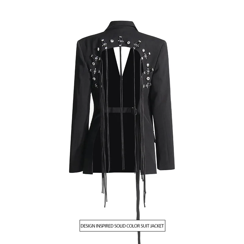 

Australian trendy brand fashion double-breasted solid suit new hollow backless streamer design blazer women 어반소피스티케이션