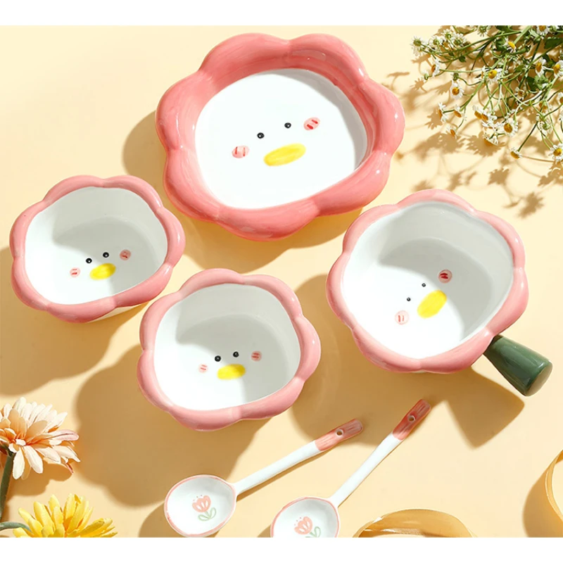 Милая креативная керамическая чаша, мультяшная фарфоровая посуда, Детская бытовая чаша для риса, супа, молока, йогурта, десерта, салата, миски для завтрака