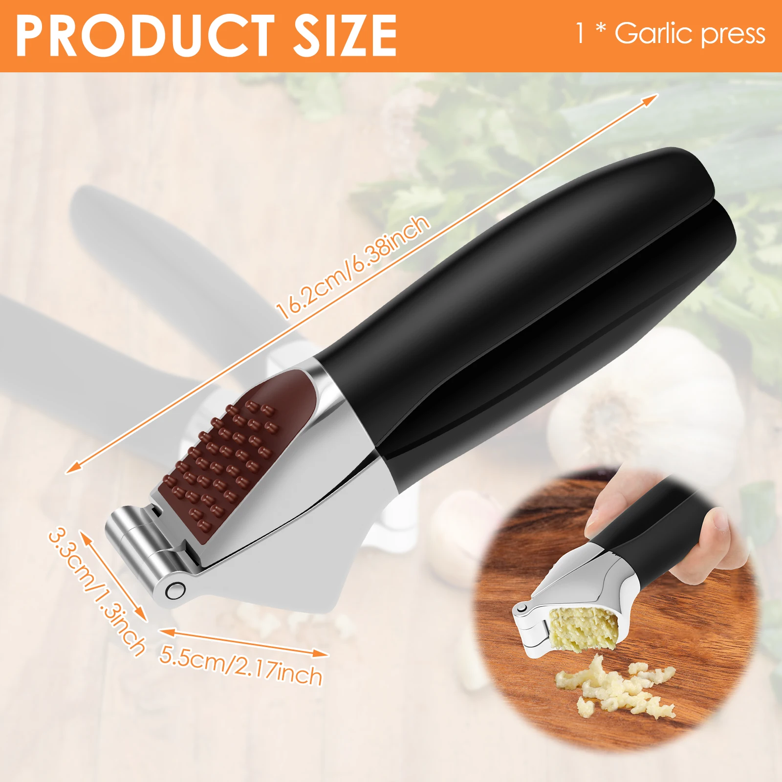 Manual Garlic Press Zinc Alloy Garlic Mincer Heavy Duty Ginger Squeezer Garlic Crusher Tools with Non-slip Handle for Kitchen