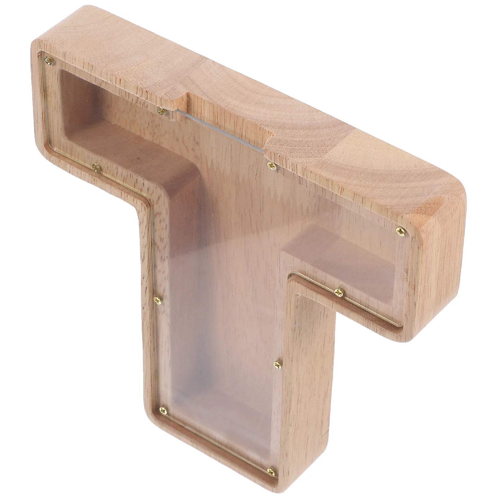 Houten Alfabet Letter T Spaarpot Platte Bodem Desktop Munt Organizer Voor Kinderen Helder Venster Besparende Spaarpot Houten