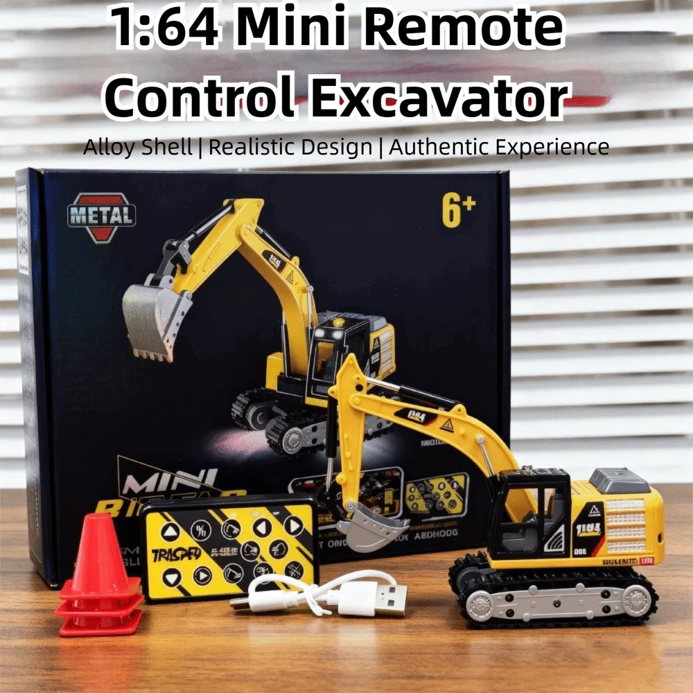 

New Alloy 1/64 Remote-controlled Excavator Rechargeable Mini Engineering Vehicle Collection Boys Gift Tabletop Toys Model