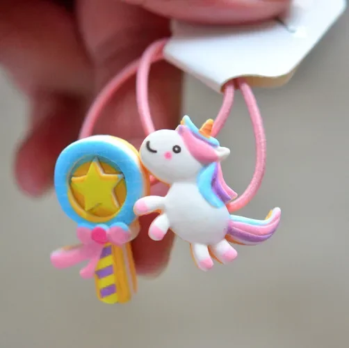 Diademas elásticas de unicornio para niña, 2 unidades, Anillo para el pelo de Color caramelo, cuerda para el pelo, accesorios para niños pequeños