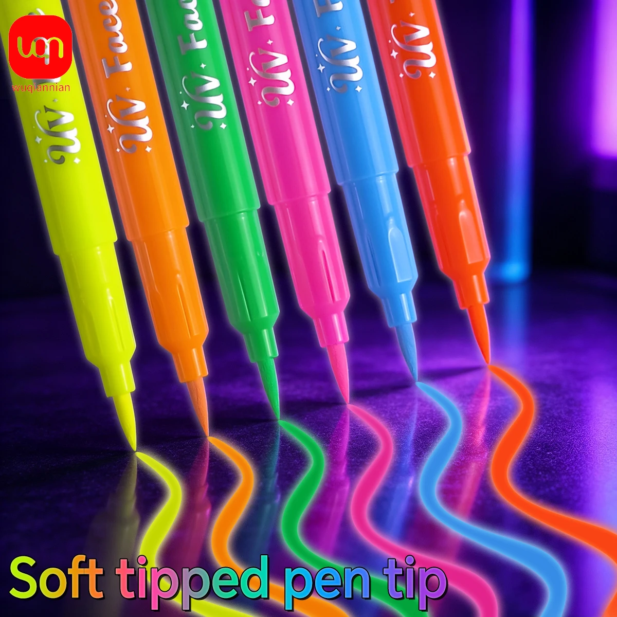 WQN 12pcs High-Quality Color Body Paint Markers - 20pcs Hollow Stickers, Washable Face Graffiti, Glow-in-the-Dark Erasable Pens