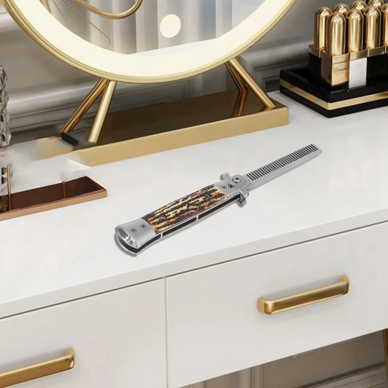 1Pcs Automatic Stainless Steel Combs Foldable Knife Brushes Hair Trimmer Comb Brush Accessories Butterfly Mens Pocket Knife Comb