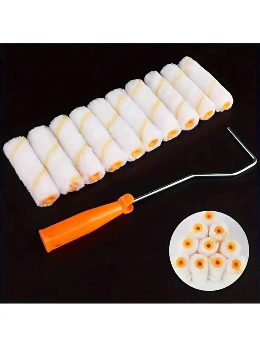 11pcs Small Paint Roller Set With 10 4-Inch Mini Roller Covers & Long-Handle Frame, Metal & Plastic