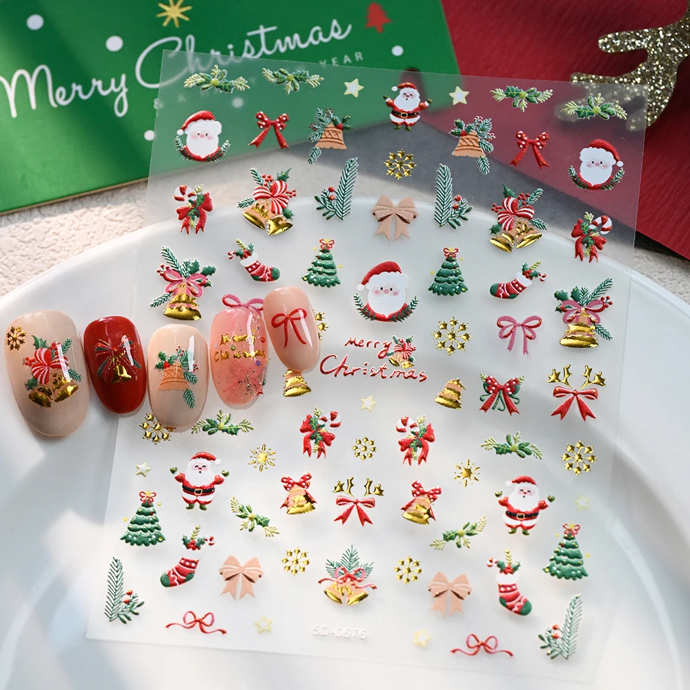 2 قطعة 5D تنقش عيد الميلاد مسمار ملصقات الشتاء الثلج كريستال الكرة سانتا كلوز مسمار مائي عيد الميلاد ذاتية اللصق مانيكير المنزلق