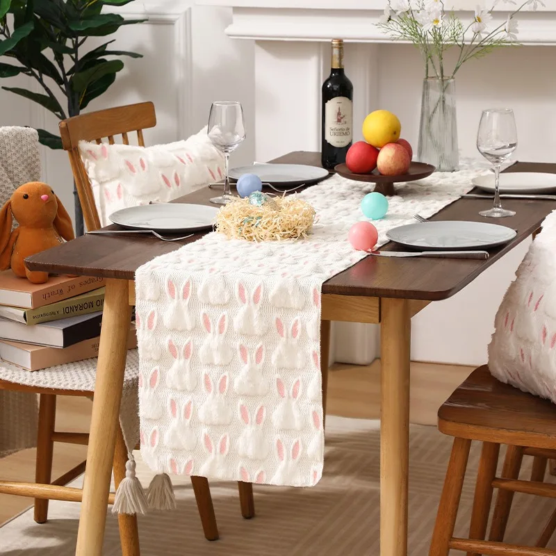 

Easter decorative plush tablecloth party simple rabbit-themed gathering decoration home use tablecloth for festive occasions