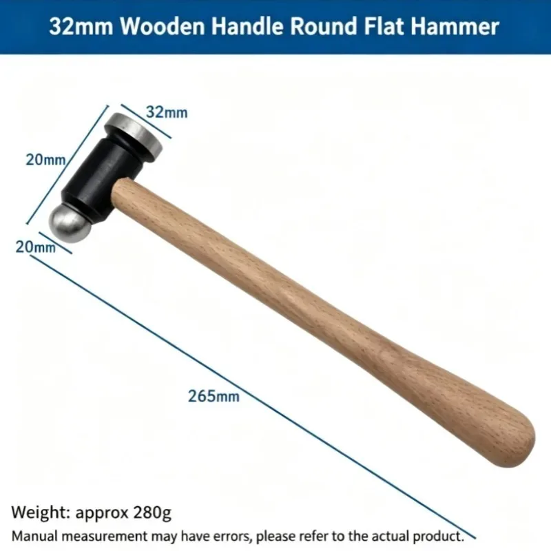 Dual-Head Jewelry Hammer Steel Mallet Wooden Handle for Gold Silver Metalworking Craft Durable Tool for DIY Projects