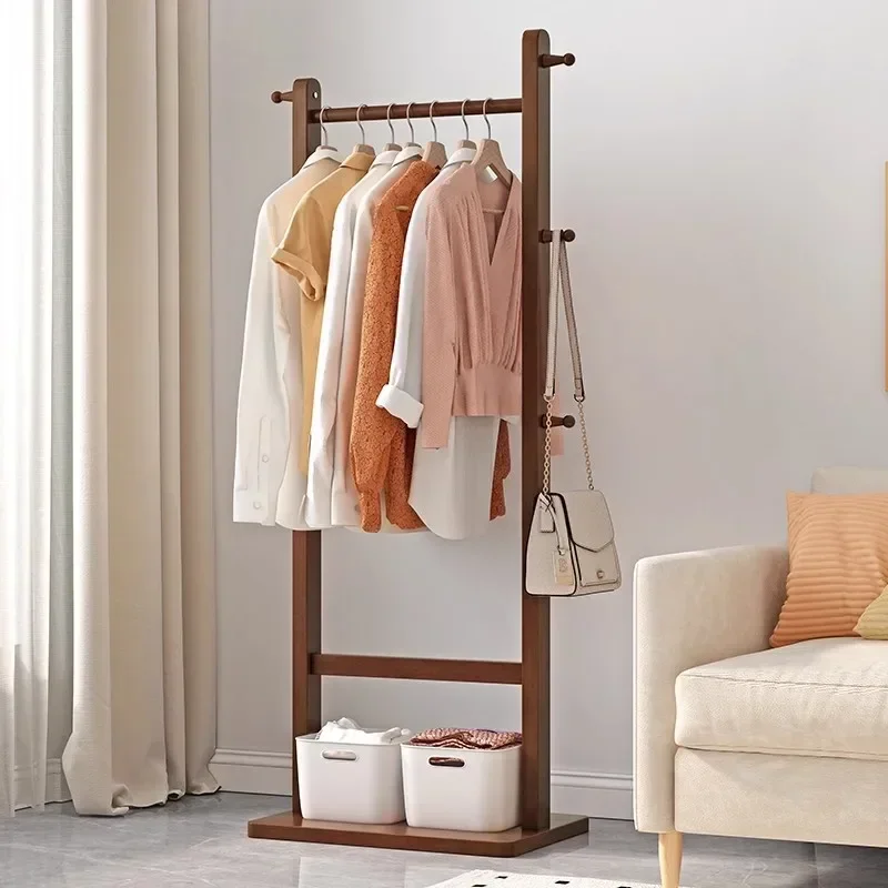 New Model Household GoodsSolid Wood Coat Rack Small Floor-to-ceiling Bedroom Clothes Rack Indoor Vertical Clothes Rack Premium