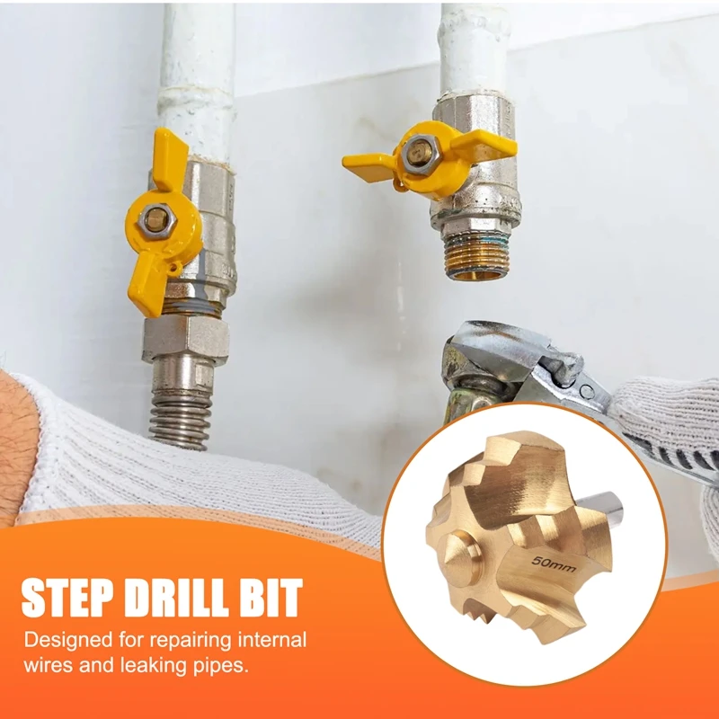 FYBL Stepped Drill Bit 8mm Shank PPR Lifting Tool for Water Pipe Connection & Repair 50mm, Titanium Coated Steel