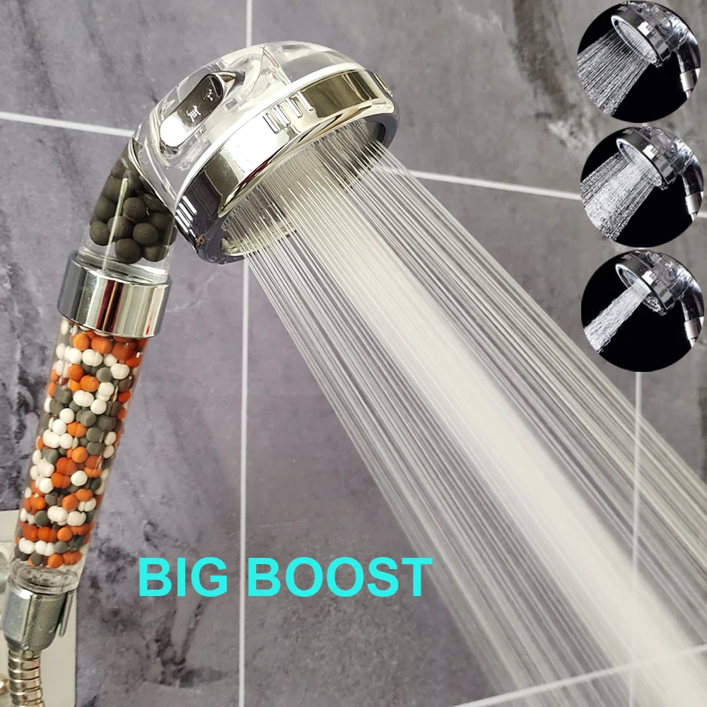 Zloog New 3 Modes Shower Head High Pressure Water Filter Shower Mineral balls Showerhead for Bathroom Anion Nozzle