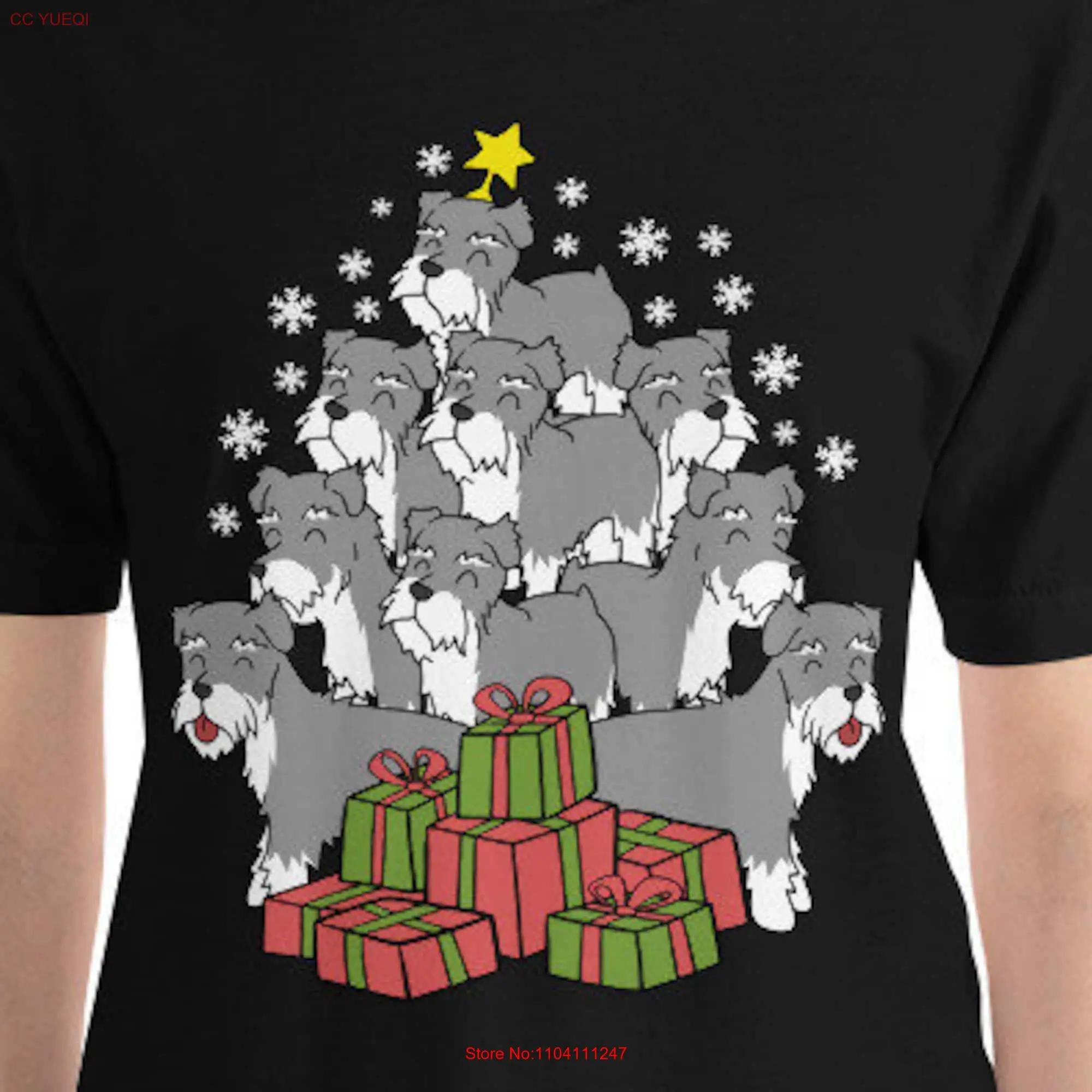 Schnauzer Christmas Tree T Shirt Miniature Dog Xmas Funny  long or short sleeves