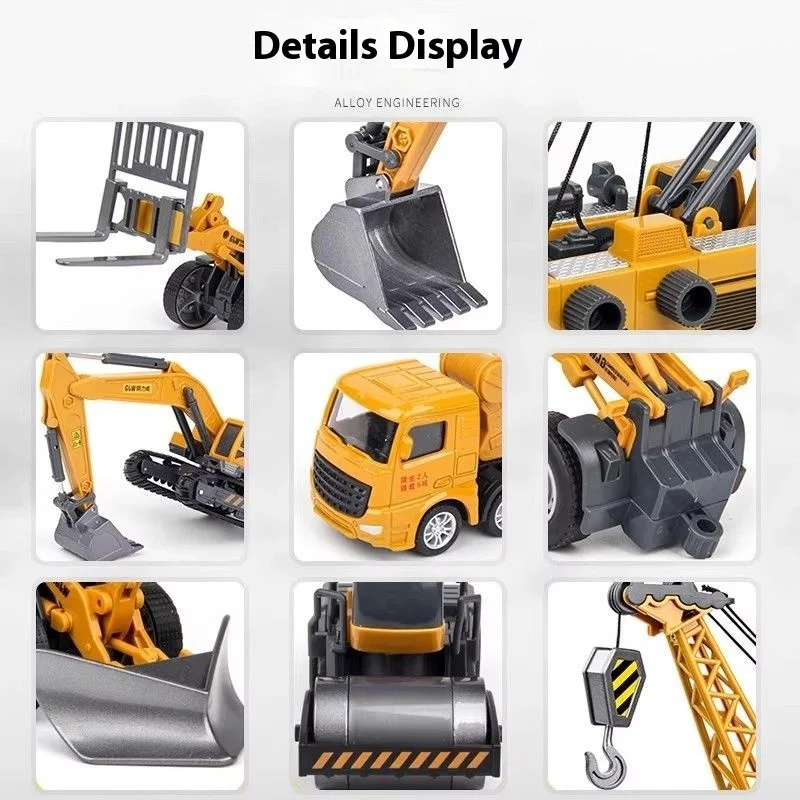 Alloy Construction Vehicle Toys for Children: Excavator, Crane, Earth Digger, Mixer Truck, Transport Truck Model Set