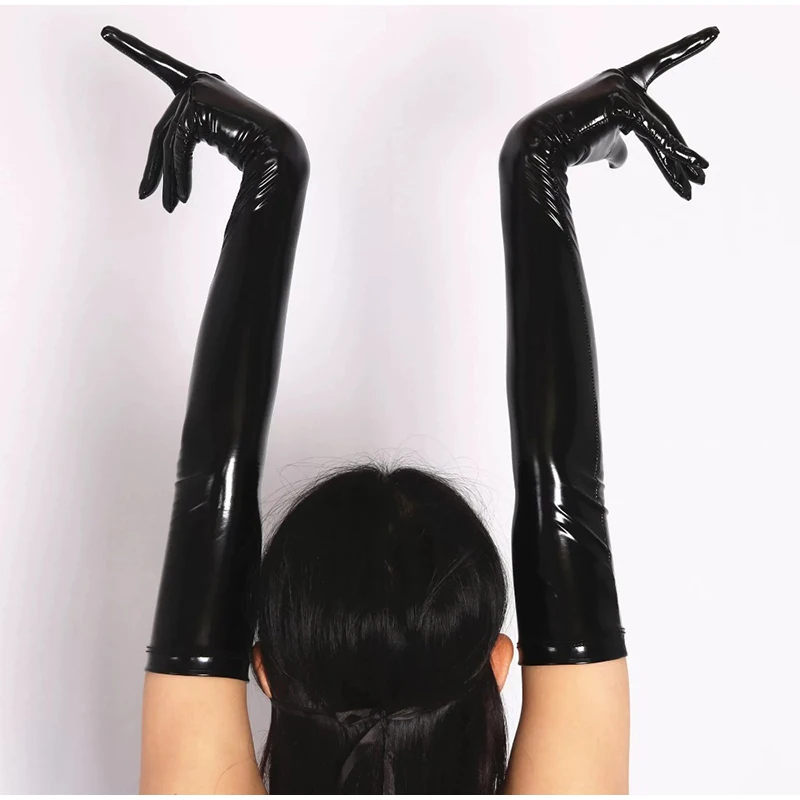 Adult Long Patent Leather Pole Dance Performance Gloves Halloween Costume Tight Gloves Club Sexy Black Gloves Cosplay Gloves