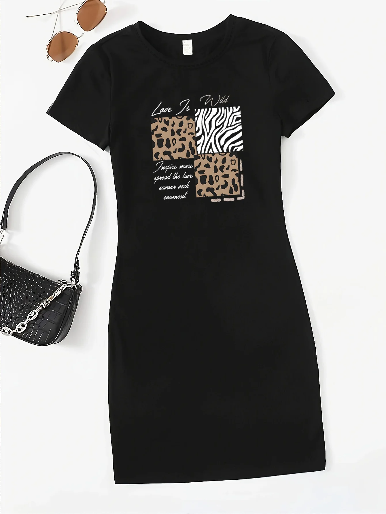 夏のレディースプリントカジュアルセクシーなスリムフィットヒップハグ半袖ラウンドネックTシャツショートミニスカート