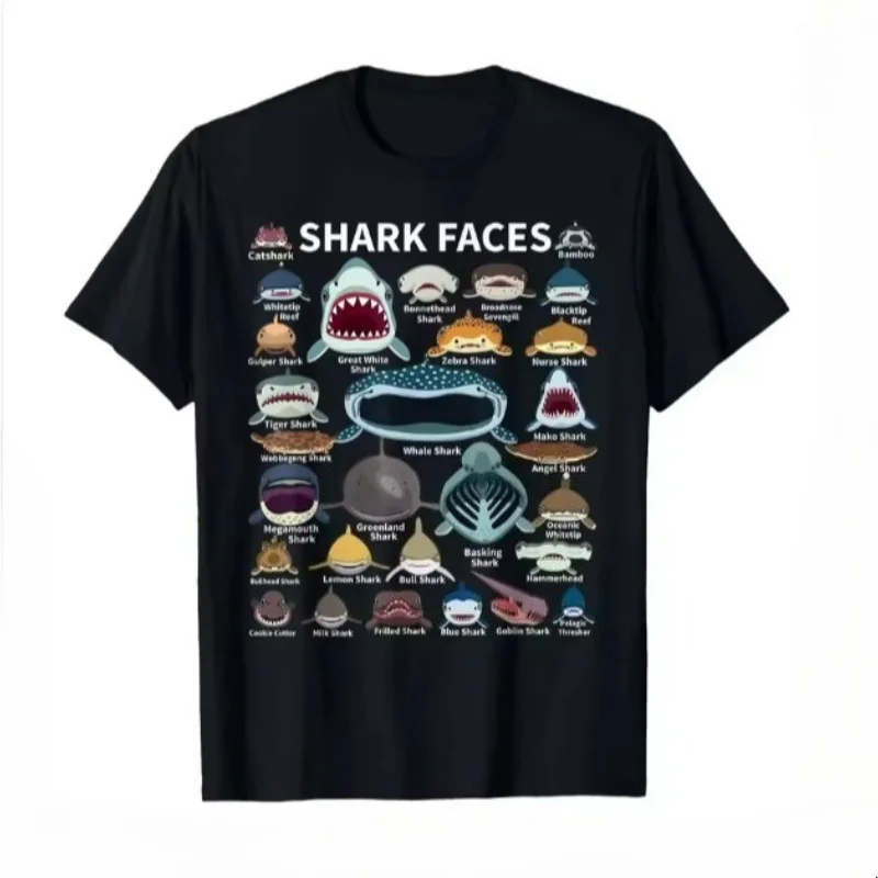 2026 Shark Faces Graphic T‑Shirt Ocean Animal Species Print Unisex Casual Tees Marine Biology Lover Nature Streetwear Daily Tops