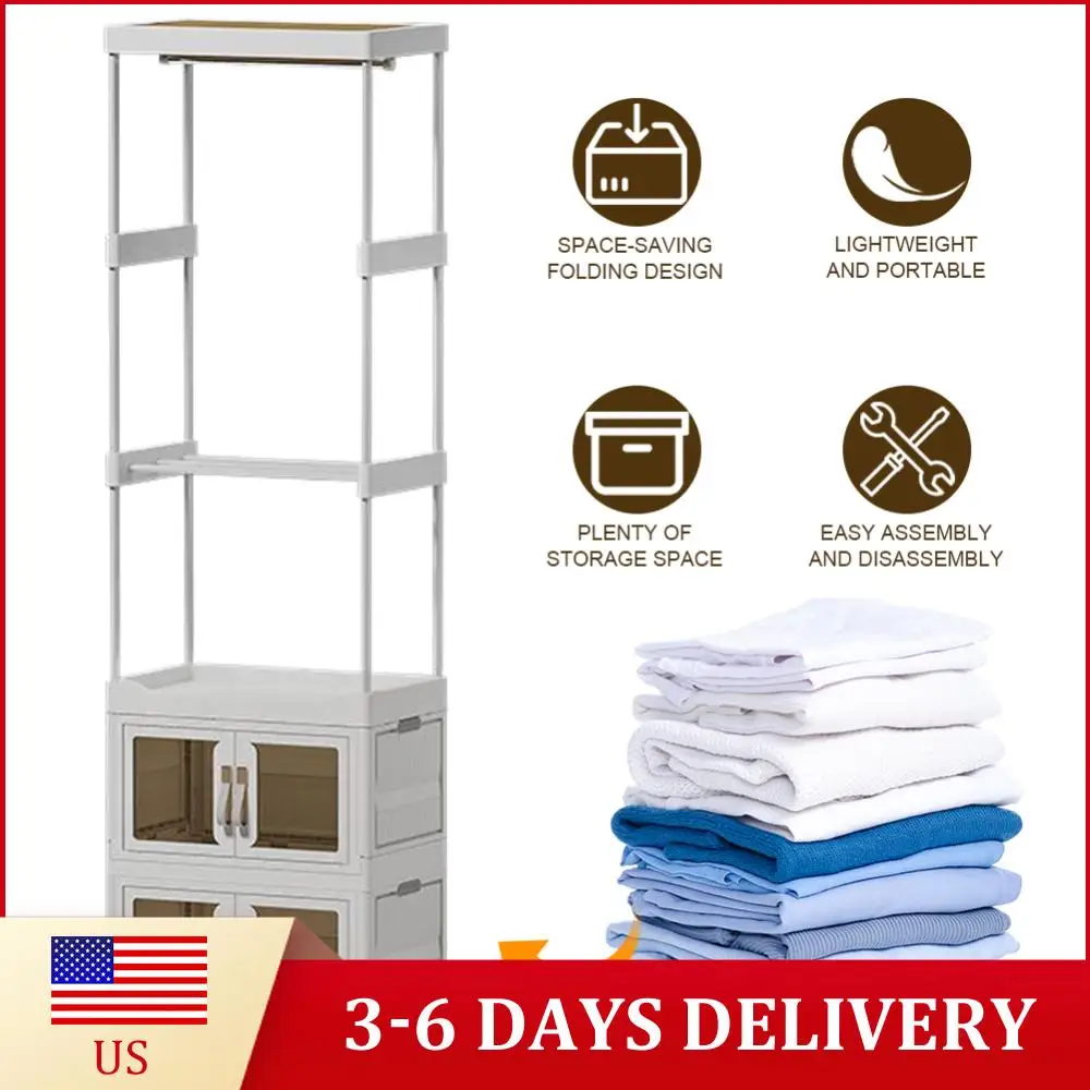 

Mobile Wardrobe Clothing Storage Shelf with Haging Rod & Cabinet Wardrobe Closet Rack with Wheels for Bedroom Living Room