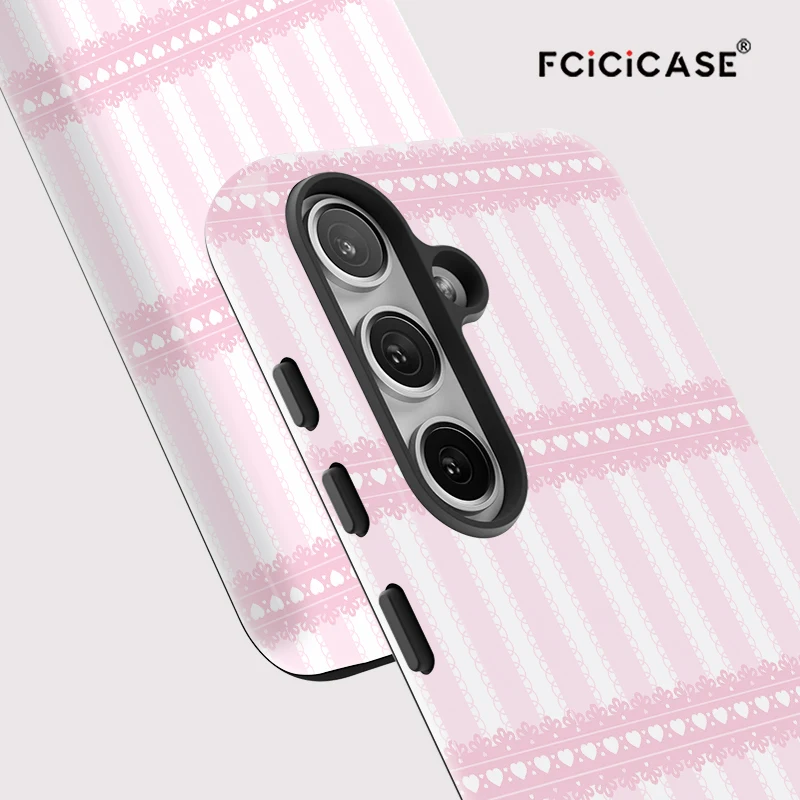 Fcicicase A56 美しいレースストライププリント携帯電話ケース Samsung Galaxy A26 A16 A36 A56 5G 二層アクリルマットカバー