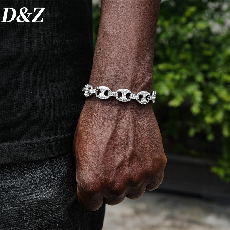 D&Z Hip Pop Fashion Pig Nose Bracelet Necklace For Men Women Full Of Micro Zircon Inlay Silver Gold Plated Alloy Charm Jewelry