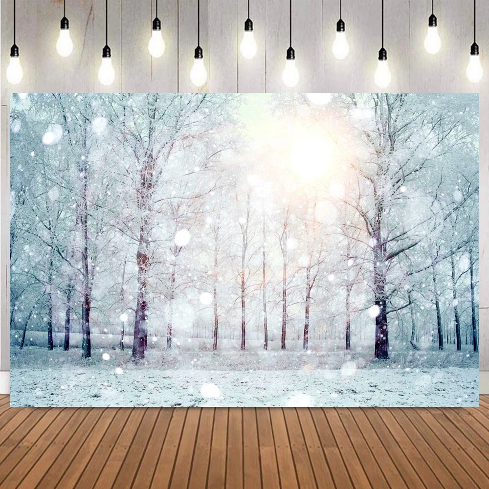 Winter Snow Forest Backdrop Wonderland Natural Landscape Tree Photography Background Family Christmas Party Decor Photo Studio