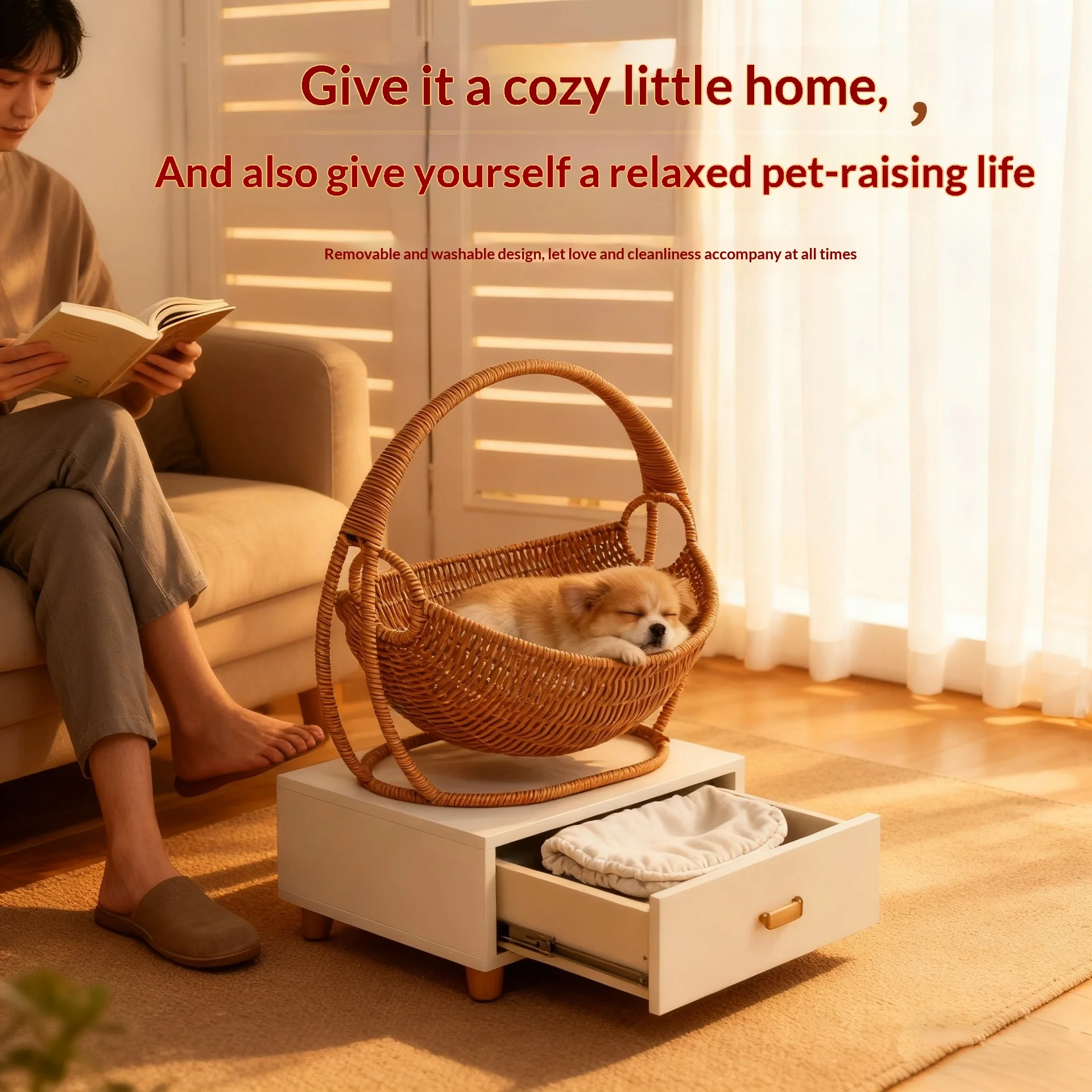 Cama colgante de ratán para gatos lavable, cesta con cojín - imagen 4