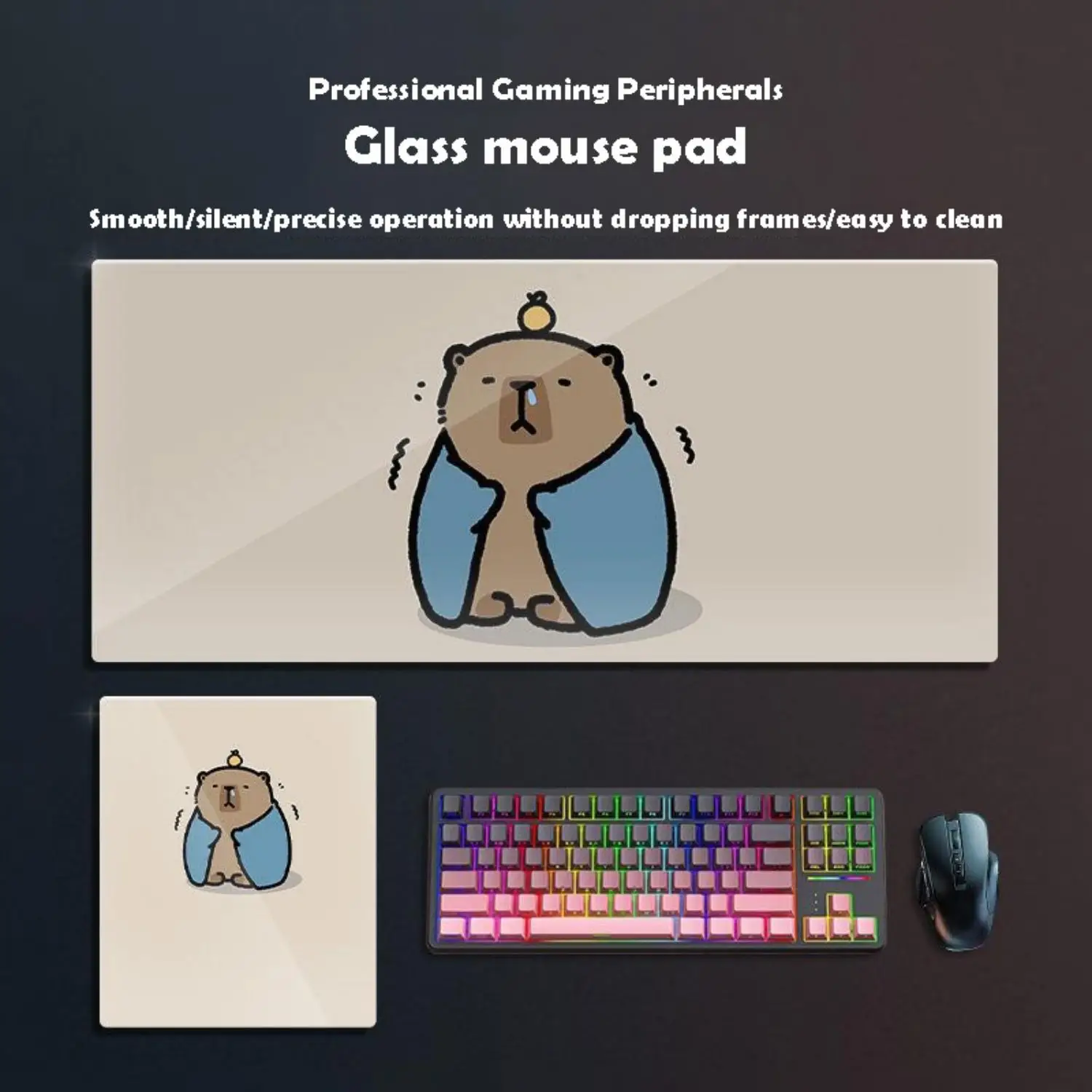 

Cute Capybara Glass Mousepad Sora Game Mouse Pad Customized Pattern Tempered Smooth Gaming Desk Mat Fps Esports Office Gaming
