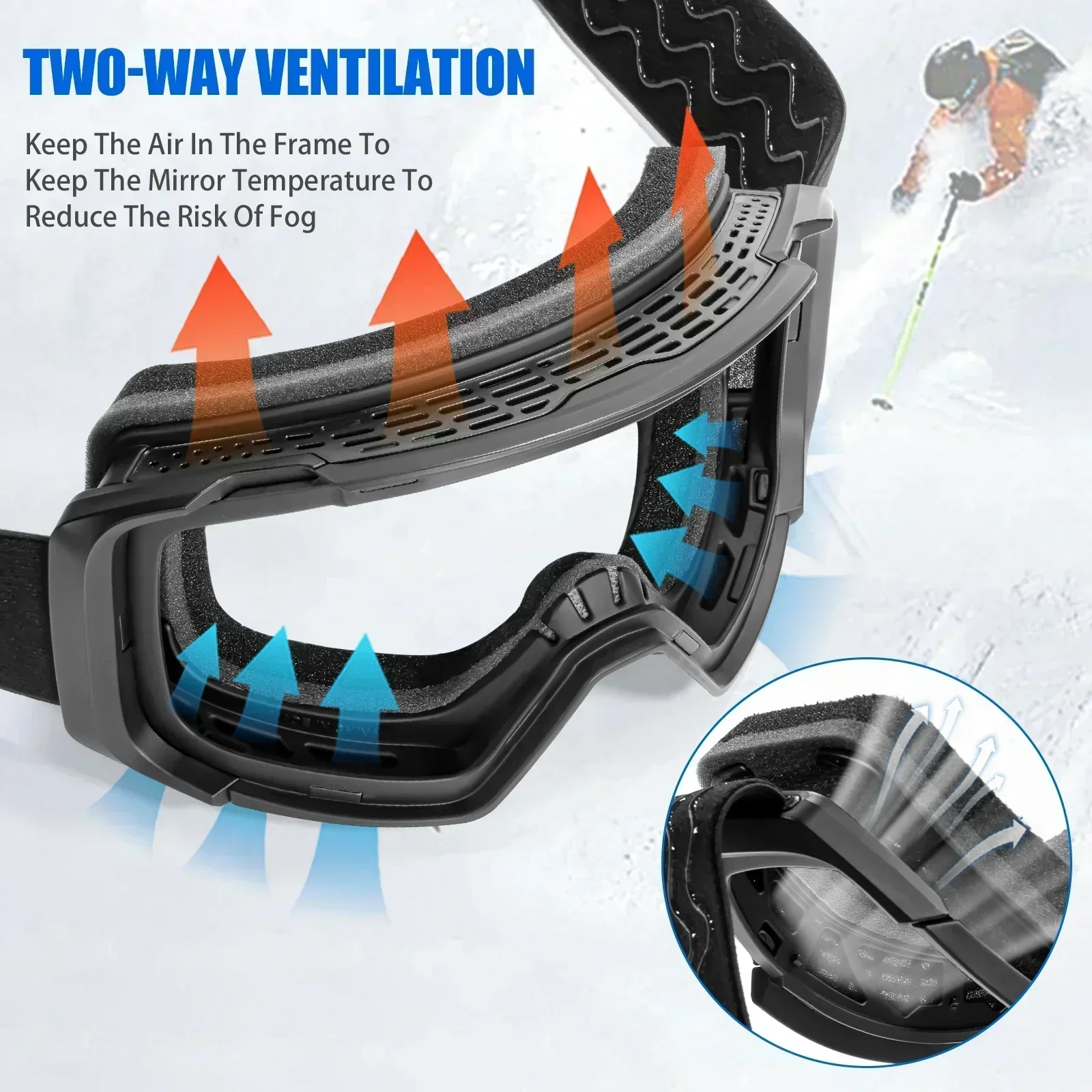 Kapvoe Occhiali da sci Neve Protezione UV400 Occhiali da snowboard Sci Maschera sportiva invernale per uomo Donna Occhiali da motoslitta antiappannamento