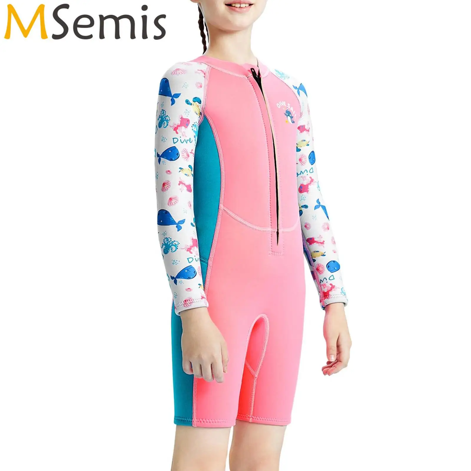 

Kids Girls Wetsuit Swimsuit 2.5mm Neoprene One-Piece Zipper Swimwear Dog Printed Jumpsuit Snorkeling Diving Swimming Suit
