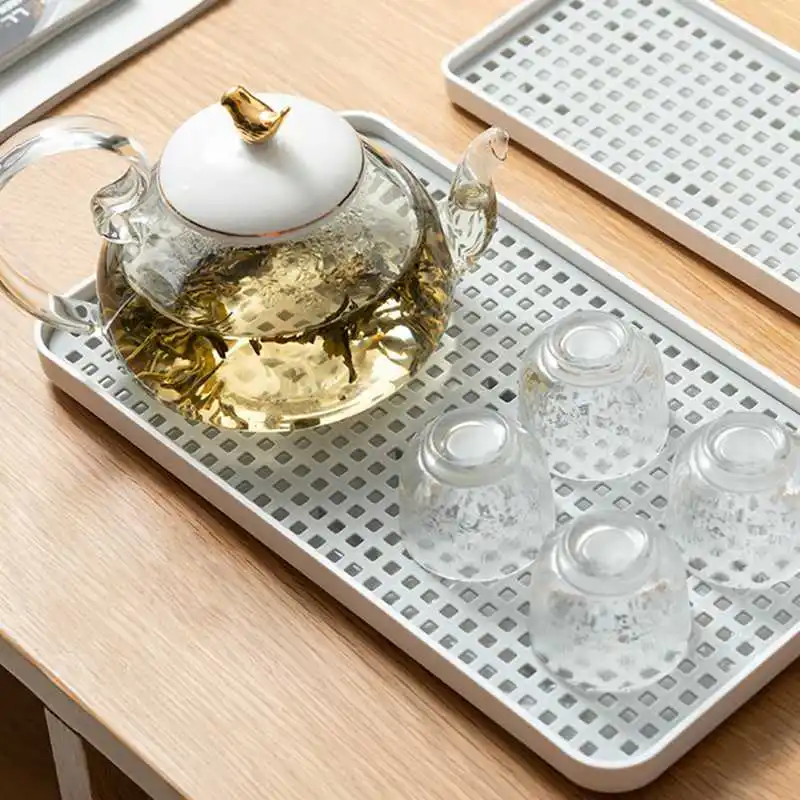 Kitchen Storage Tray Double Layer Draining Board Cups Tableware Drying Plate Fruit Dessert Tea Serving Tray for Home Living Room