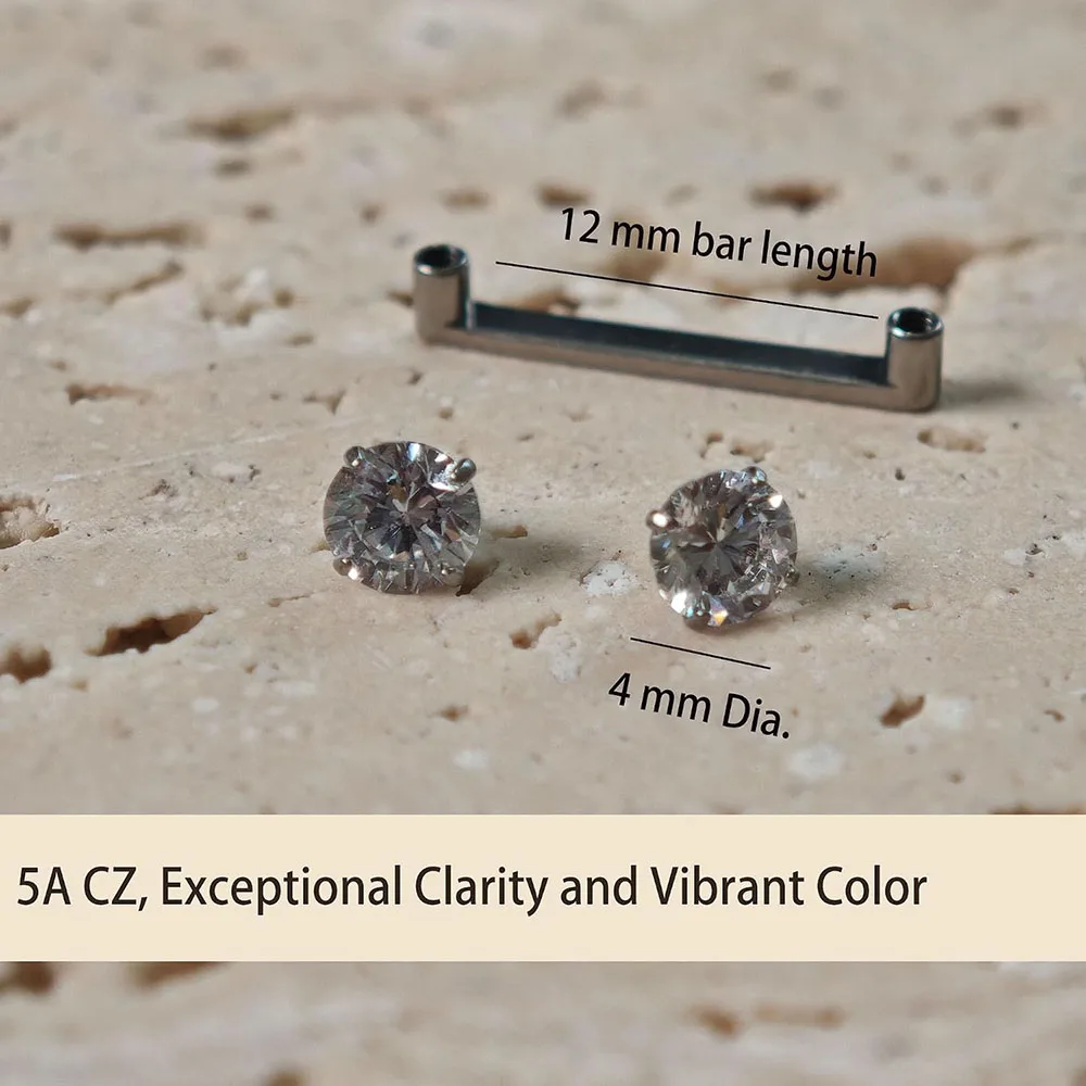 Titanium Surface Tragus Piercing Jewelry 14G 14mm, Prong CZ Flower Staple Barbell, Internally Threaded