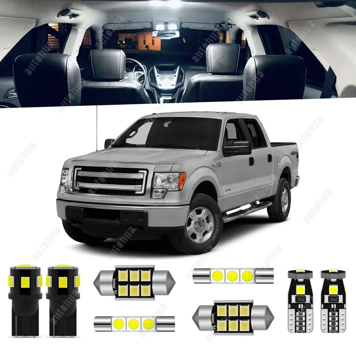 LED Interior Lights For Ford F-150 2009-2014 White 6000K LED Lighting 23Pcs