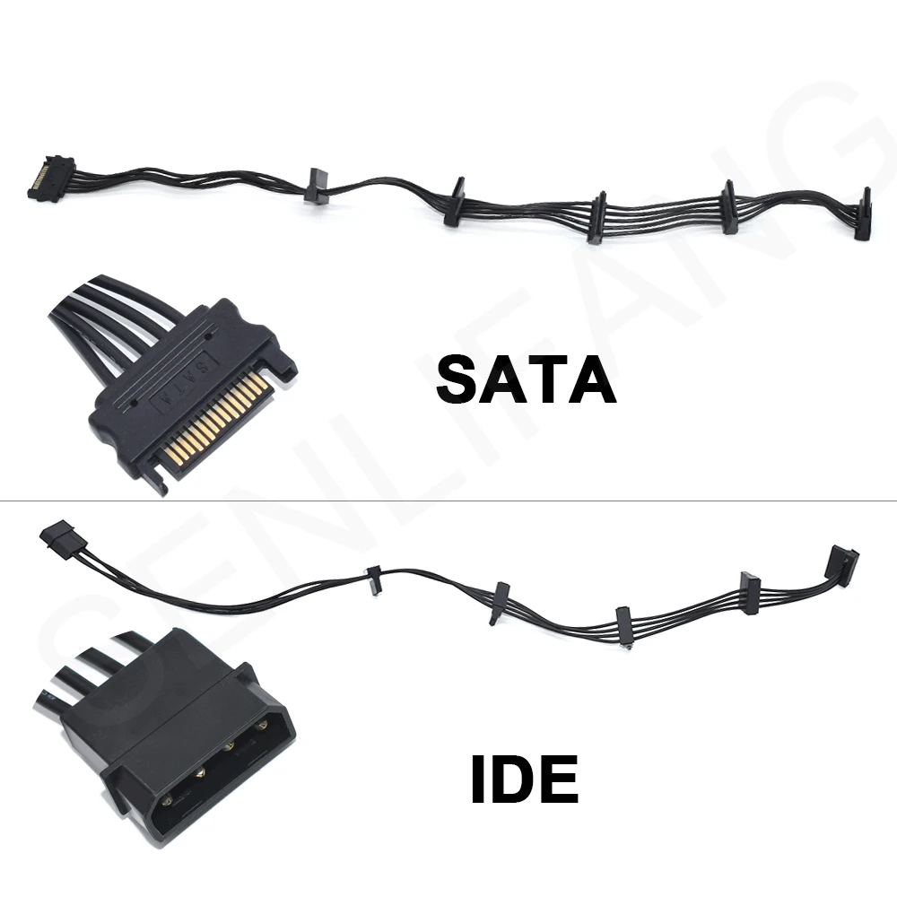 New For DIY PC Sever Extension Power Cord 15Pin SATA/4PIN IDE Power Supply Splitter Cable Hard Drive 1 Male To 5 Female