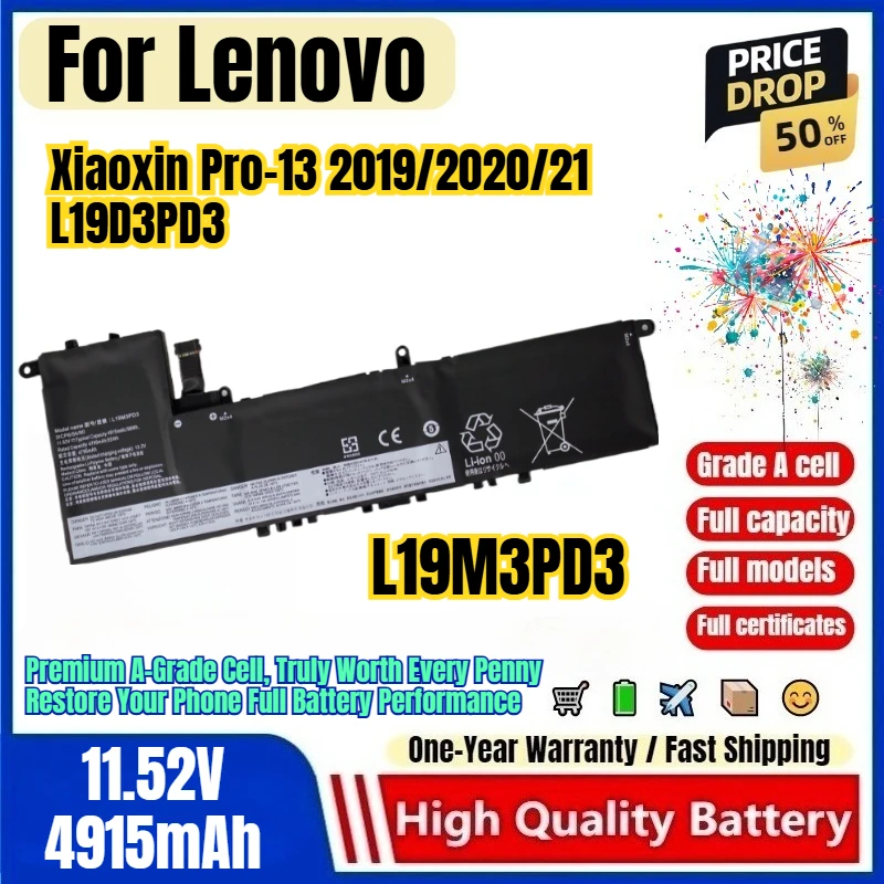 L19M3PD3 for Lenovo Xiaoxin Pro-13 2019/2020/21 L19D3PD3 Laptop Battery High Capacity Battery Replacement Bateria Grade A Cell