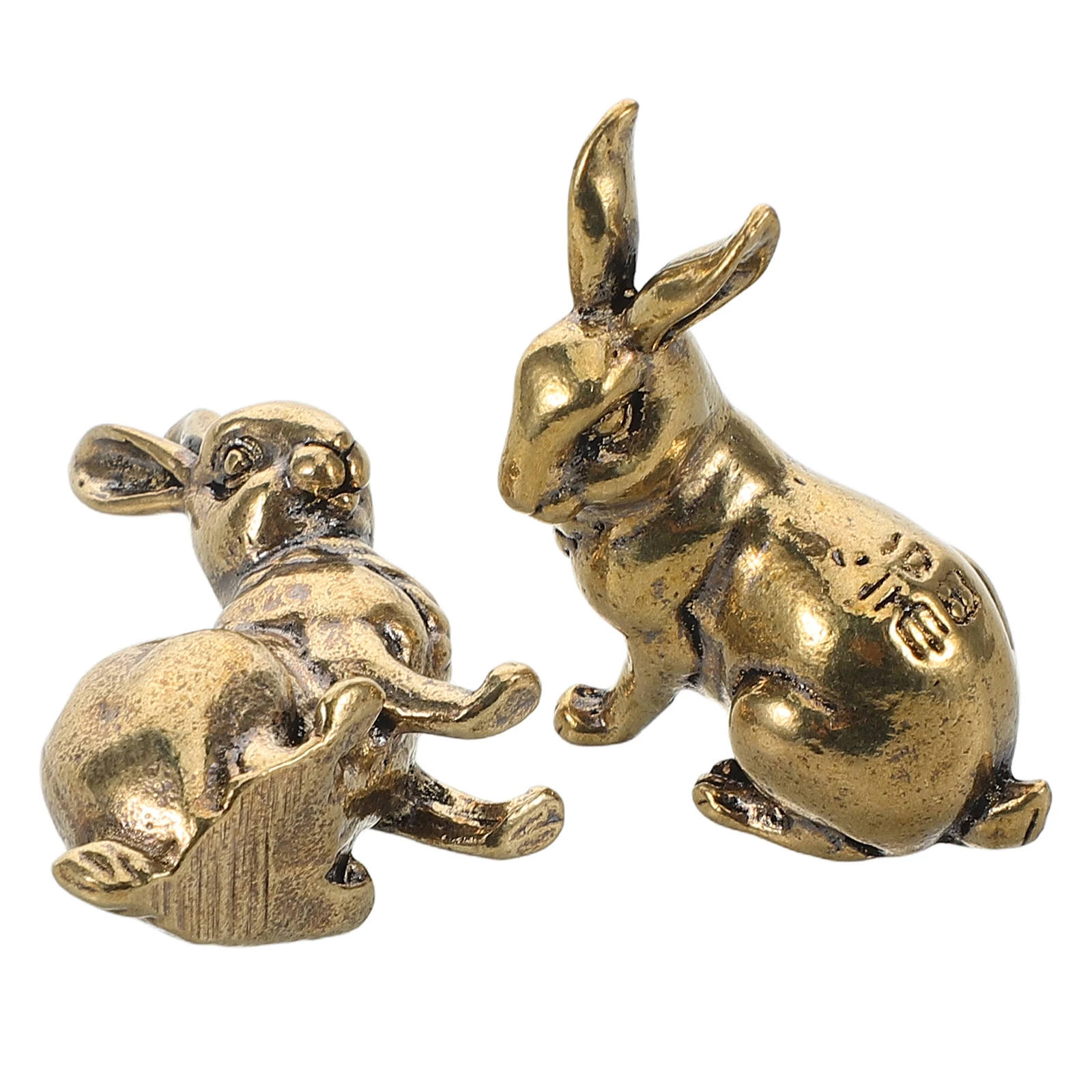 

2Pcs Vintage Solid Brass Bunny Statue Pair Decorative Home Ornament Tea Pet Desk Charm Prosperity Rabbit Desktop Ornaments
